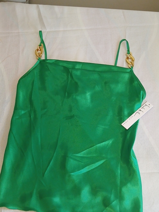 Nicole Miller Tops - Nicole Miller Green Satin Cami with Chain Straps